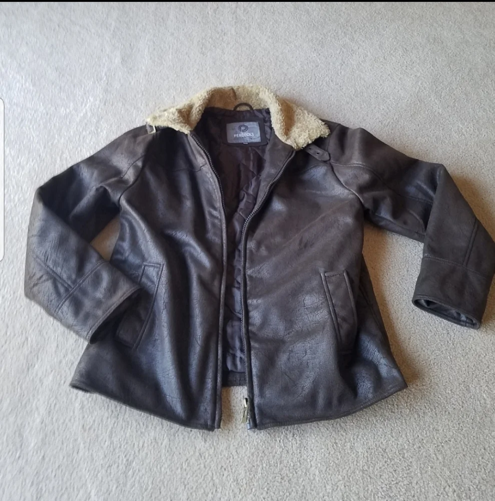 Dark Brown Faux Suede Sherpa Collar Jacket from England